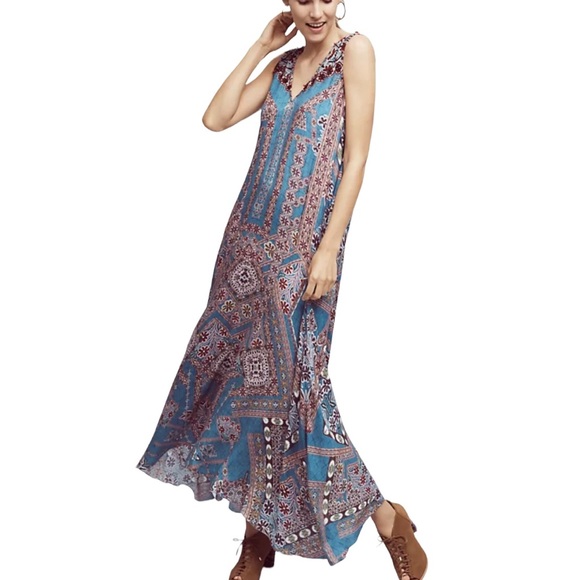 Anthropologie Hemant & Nandita Zarna Maxi Dress Teal  S - Picture 14 of 15
